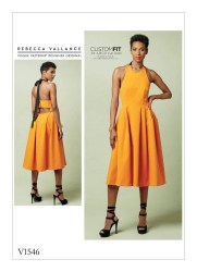 1546 VOGUE REBECCA VALLANCE HALTER CUSTOM FIT BACK BAND DRESS PATTERN NEW  6-14; 14-22 A,B,C,D